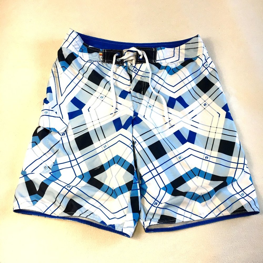 Hang Ten Swim  Blue White Plaid Board Shorts TAG 32